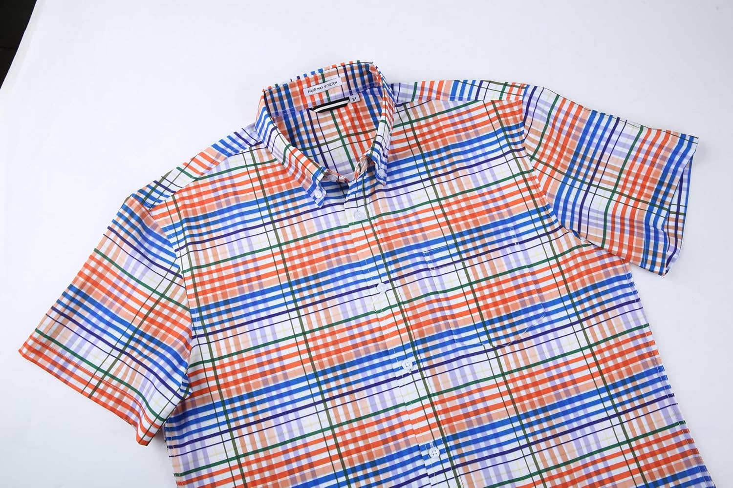 Alex Vando Mens Button Down Shirts Wrinkle Free 4-Way Stretch Short Sleeve Business Casual Shirt