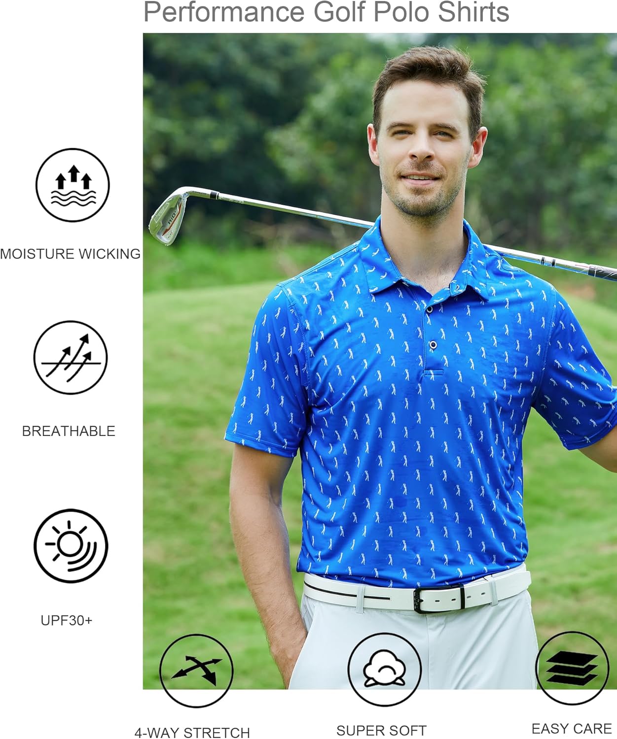 Alex Vando Mens Golf Shirt Moisture Wicking Quick-Dry Print Performance Polo Shirts for Men