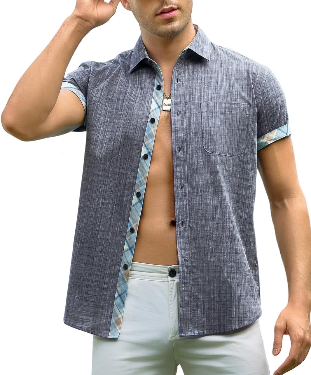 Alex Vando Mens Dress Shirts 4-Way Stretch Wrinkle Free Regular Fit Short Sleeve Men Button Down Shirt