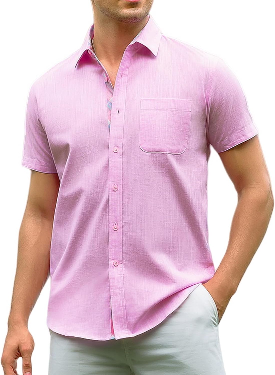 Alex Vando Mens Dress Shirts 4-Way Stretch Wrinkle Free Regular Fit Short Sleeve Men Button Down Shirt