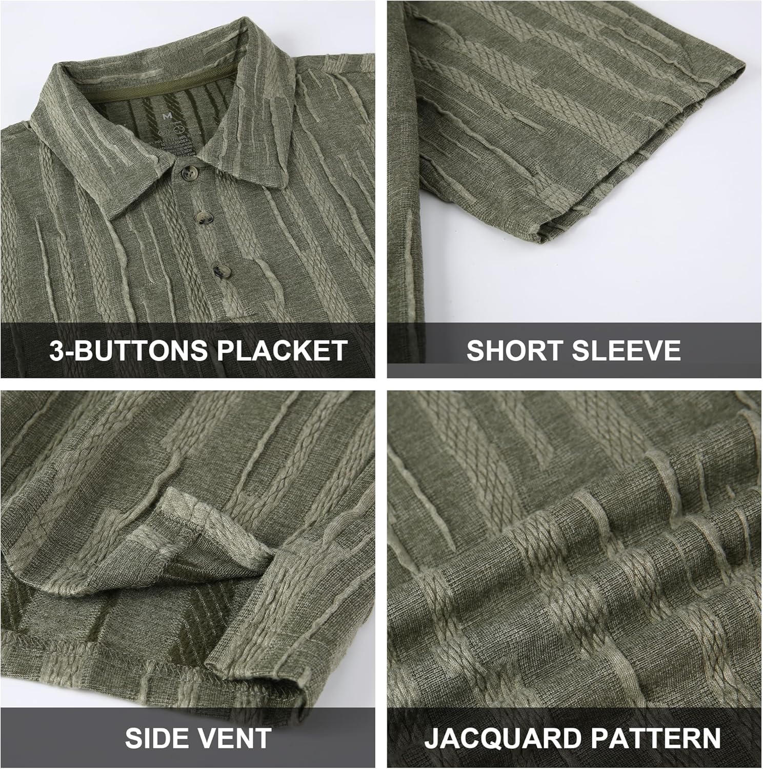 Alex Vando Mens Jacquard Kint Polo Shirts Short Sleeve Vintage Regular Fit Texture Knitted Polo Shirts with Collar