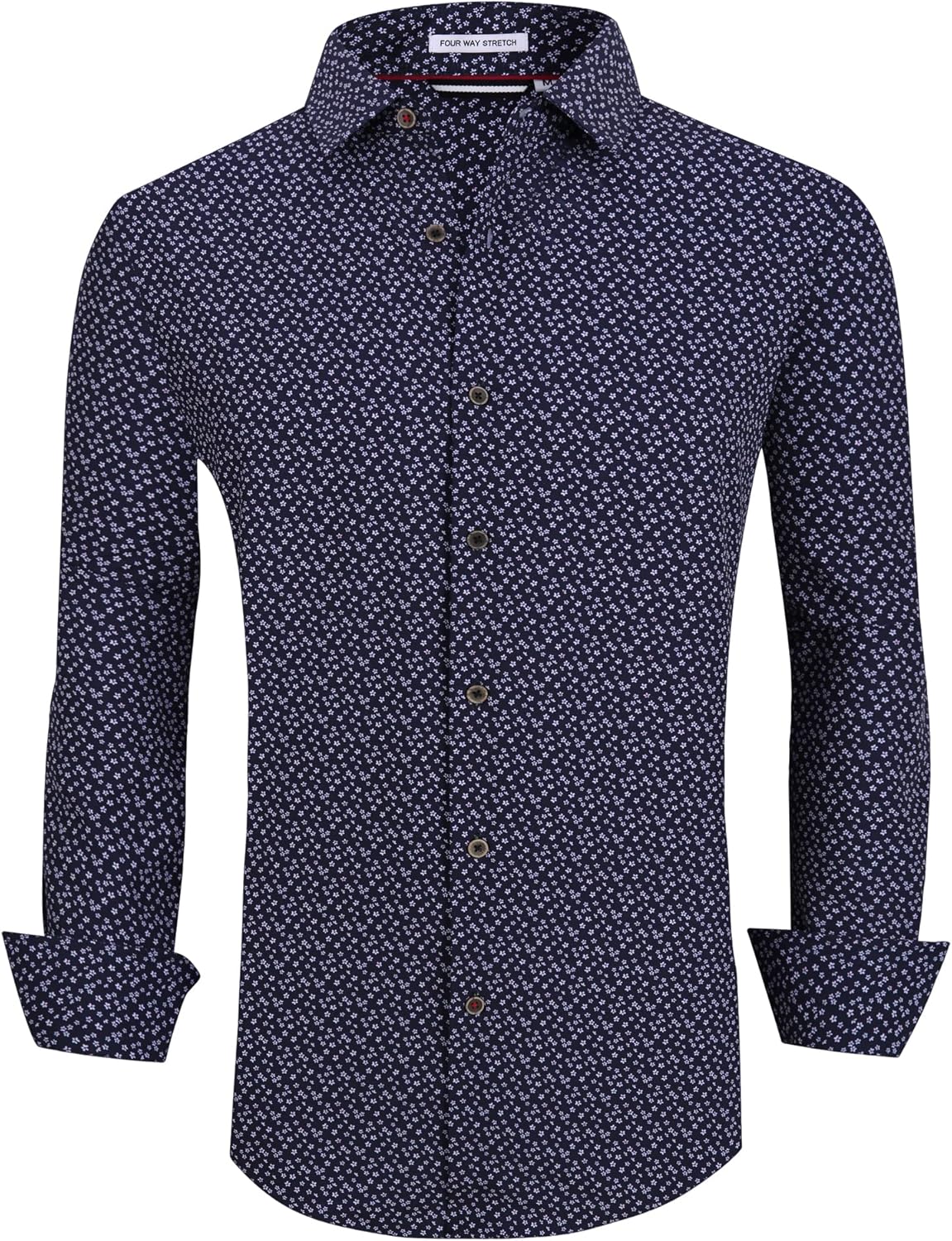 Alex Vando Mens Button Down Shirts Wrinkle Free 4-Way Stretch Print Business Casual Shirt