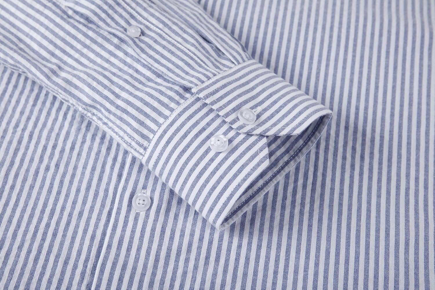 Alex Vando Mens Seersucker Dress Shirts Striped Business Casual Cotton Shirts for Men