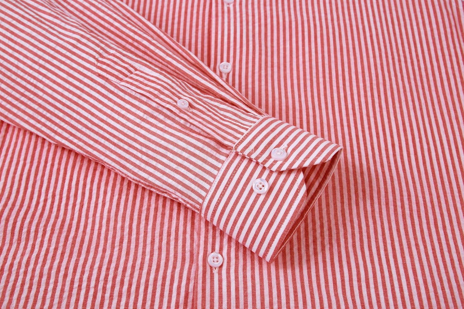 Alex Vando Mens Seersucker Dress Shirts Striped Business Casual Cotton Shirts for Men