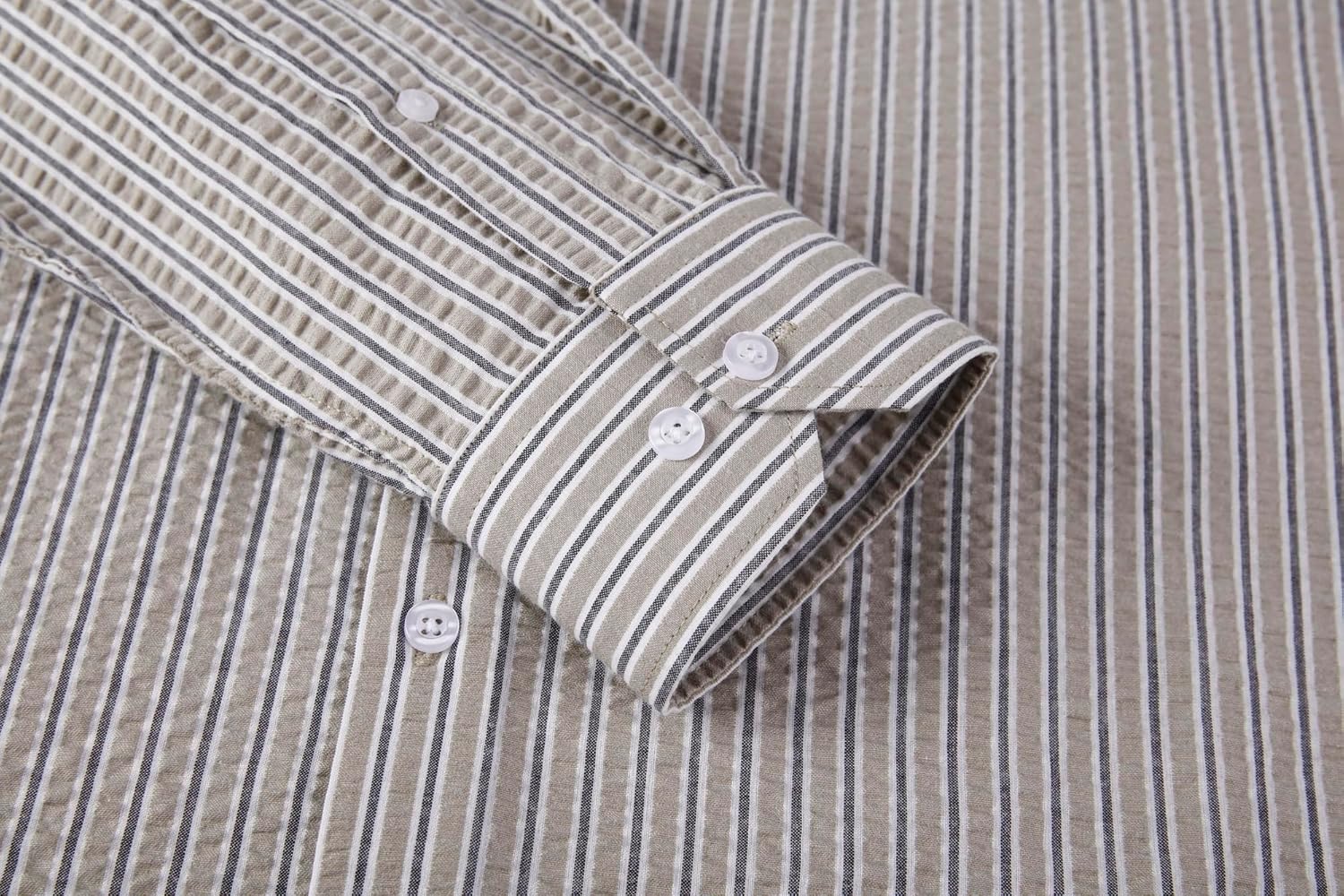 Alex Vando Mens Seersucker Dress Shirts Striped Business Casual Cotton Shirts for Men