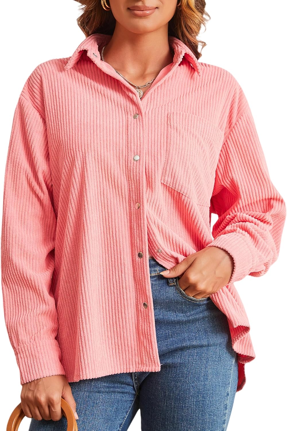Alex Vando Womens Corduroy Shirts Long Sleeve Soft Boyfriend Button Down Shirts for Women