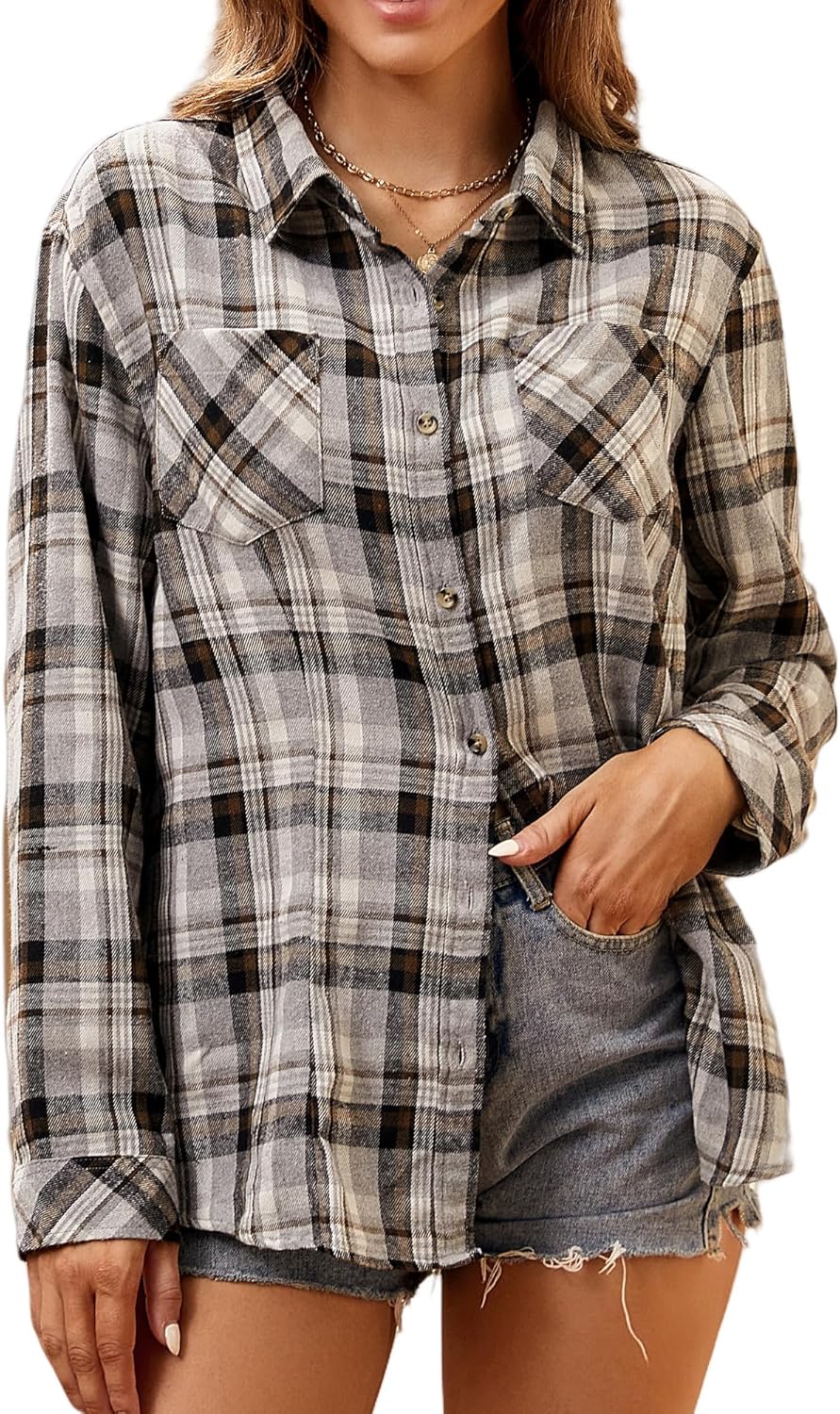 Alex Vando Womens Flannel Shirt Regular Long Sleeve Button Down Flannel Shirts for Women