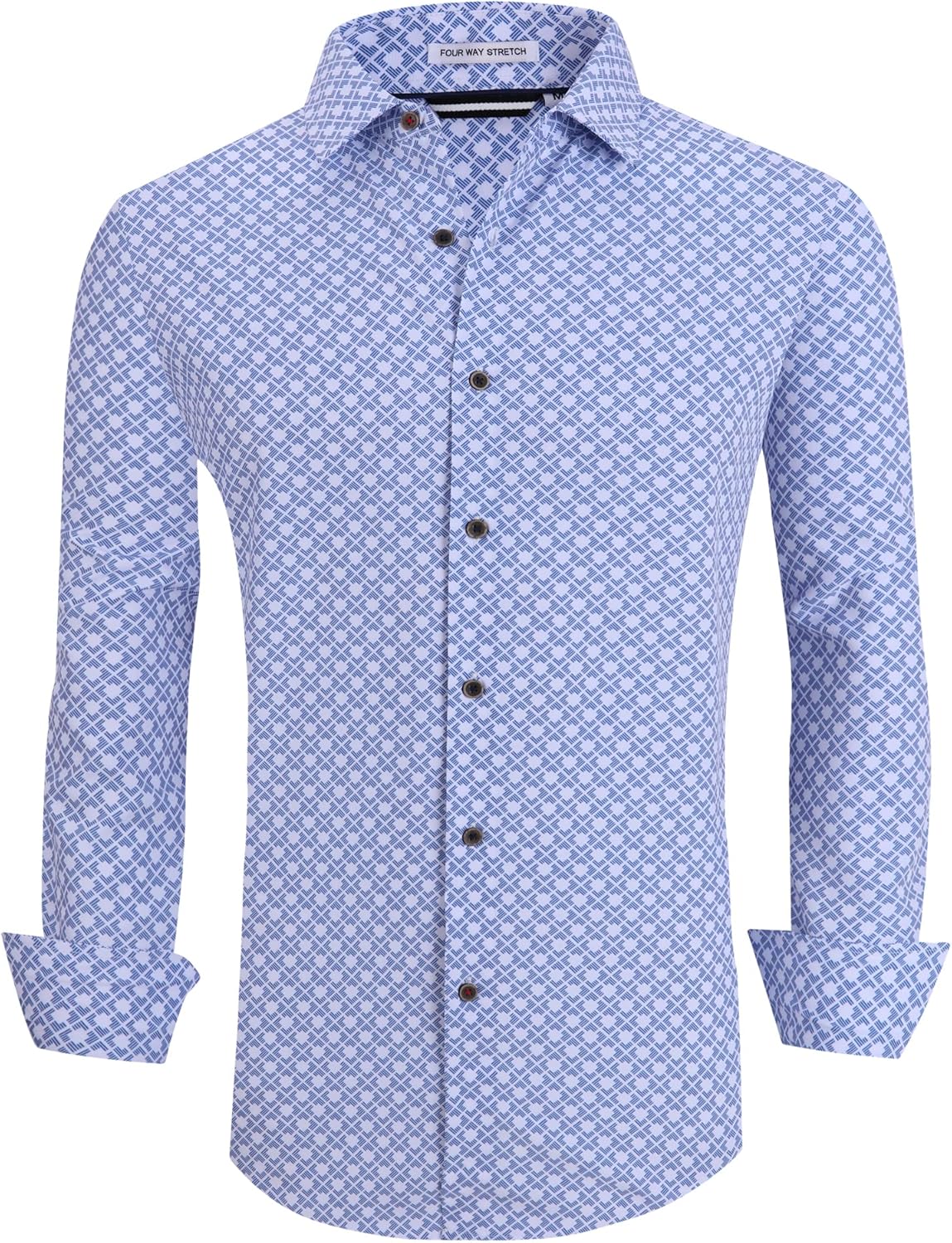 Alex Vando Mens Button Down Shirts Wrinkle Free 4-Way Stretch Print Business Casual Shirt