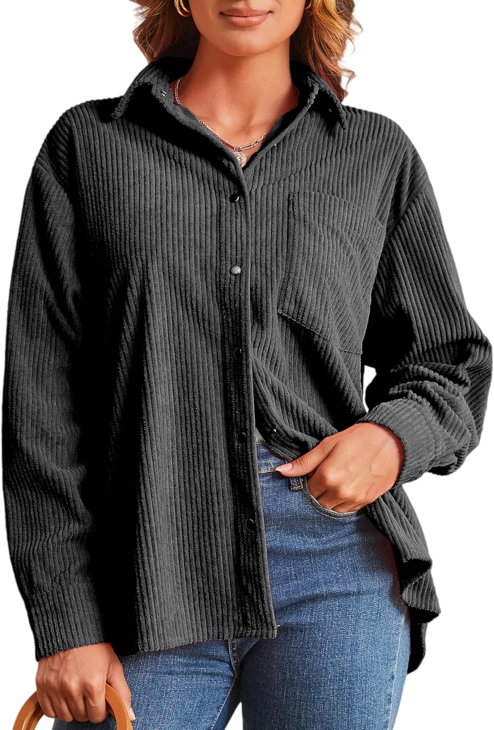 Alex Vando Womens Corduroy Shirts Long Sleeve Soft Boyfriend Button Down Shirts for Women