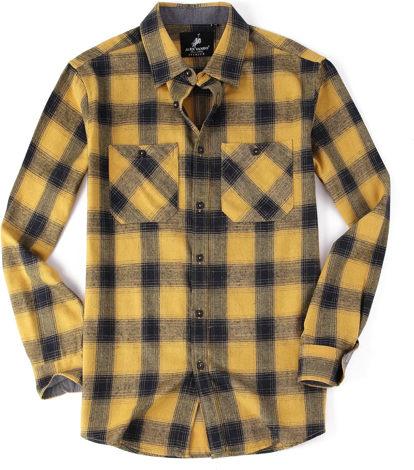 Alex Vando Mens Button Down Shirts Regular Fit Long Sleeve Casual Plaid Flannel Shirt