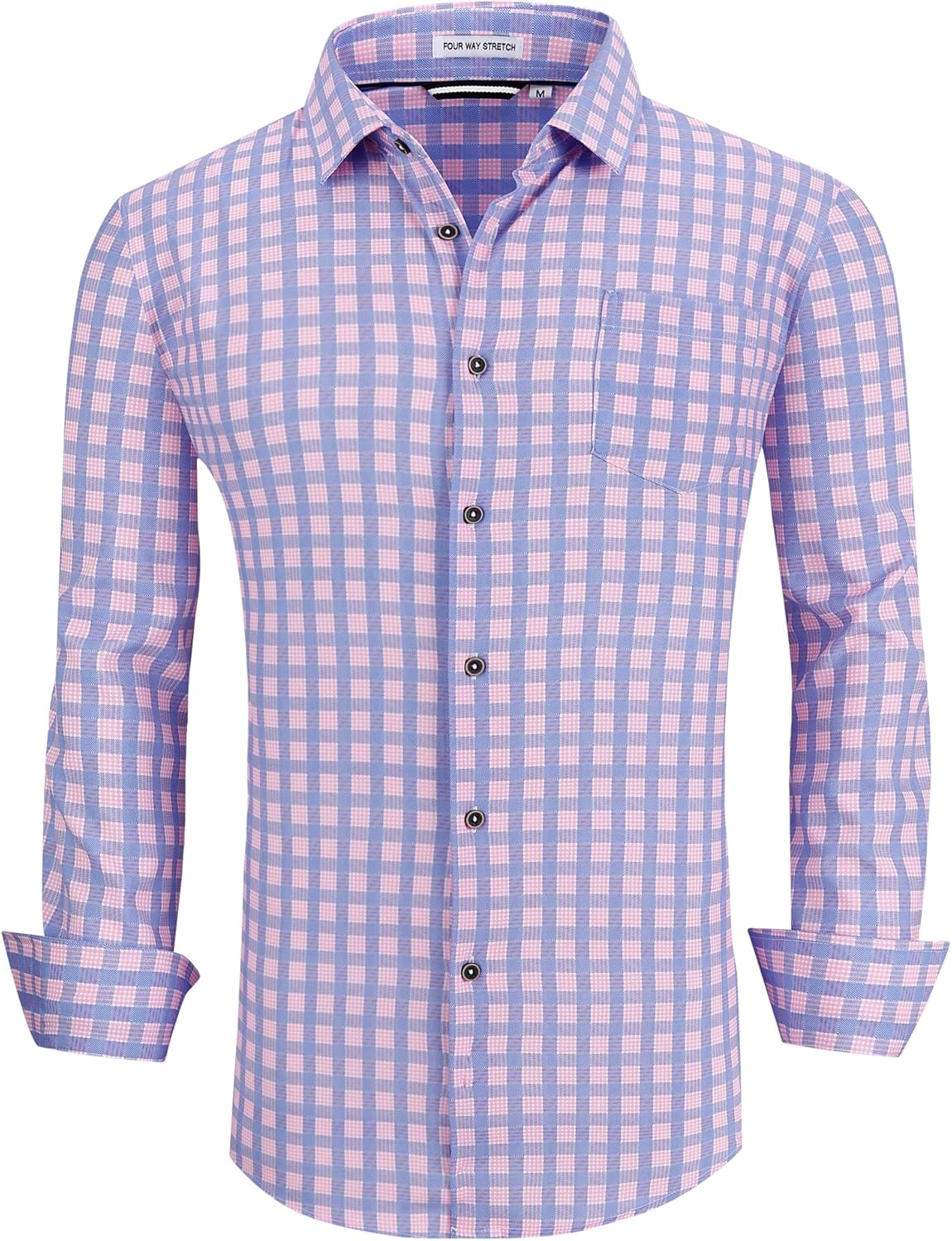 Alex Vando Mens Button Down Shirts Wrinkle Free 4-Way Stretch Print Business Casual Shirt