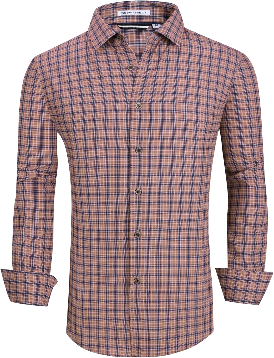 Alex Vando Mens Button Down Shirts Wrinkle Free 4-Way Stretch Print Business Casual Shirt