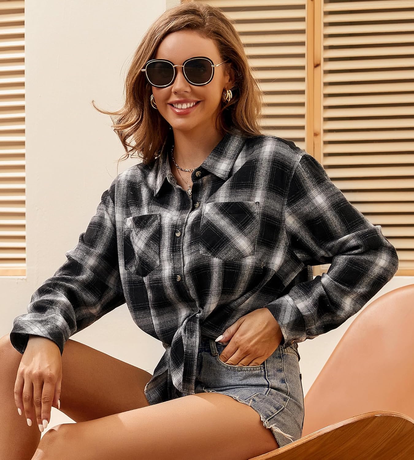 Alex Vando Womens Flannel Shirt Regular Long Sleeve Button Down Flannel Shirts for Women