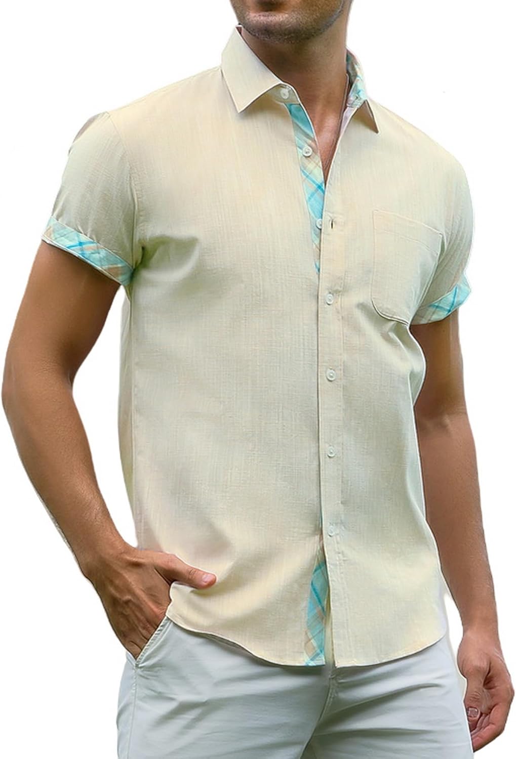 Alex Vando Mens Dress Shirts 4-Way Stretch Wrinkle Free Regular Fit Short Sleeve Men Button Down Shirt